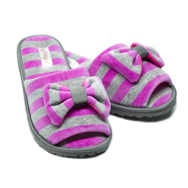 Тапочки женские открытые с бантиком PaGo велюровые 