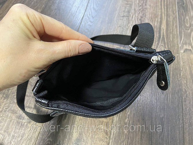 Тонкая мужская текстильная сумка на плечо с кожаными вставками Puos Киев - изображение 9
