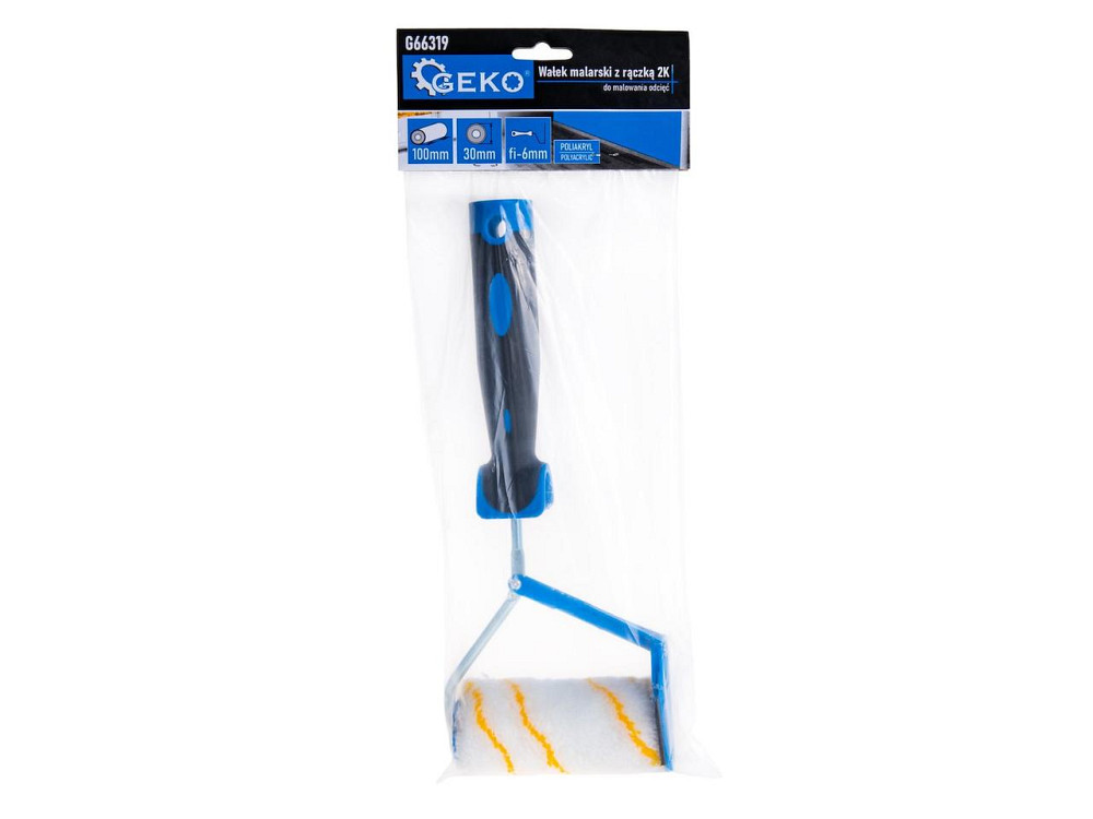 Малярний валик "GeKo" з ручкою 2К для фарбування країв, полікрил  30х100 / 6 мм Київ - фото 8