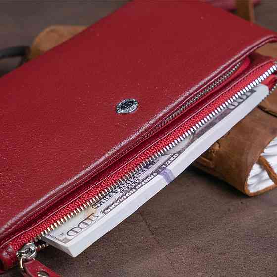 Гаманець-клатч зі шкіри з кишенею для мобільного ST Leather 19311 Бордовий Київ