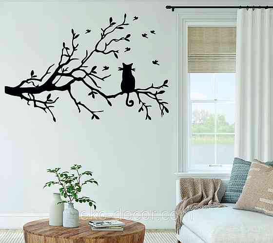 Декоративное настенное Панно «Кот на ветке», Декор на стену 90*59 см, Черный Киев