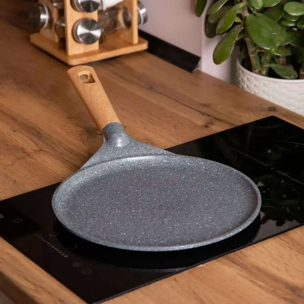 Алюмінієва млинцева сковорода з мармуровим антипригарним покриттям Ø 28 см, товсте дно MGC сірий HP-4-430G Коломия - фото 2