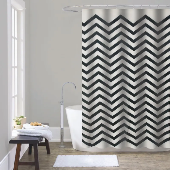 Штора для ванной 180*200 (узор черно-белый) полиэстер Zerix SCТ-007 Харьков