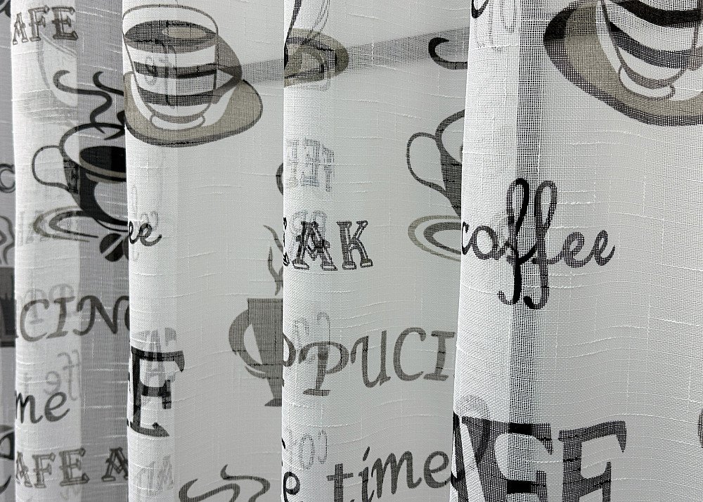 Кухонна тюль-арка VR-Textil № 1793т льон молочний з чорним 300х150 см (53-0072) Київ - фото 4