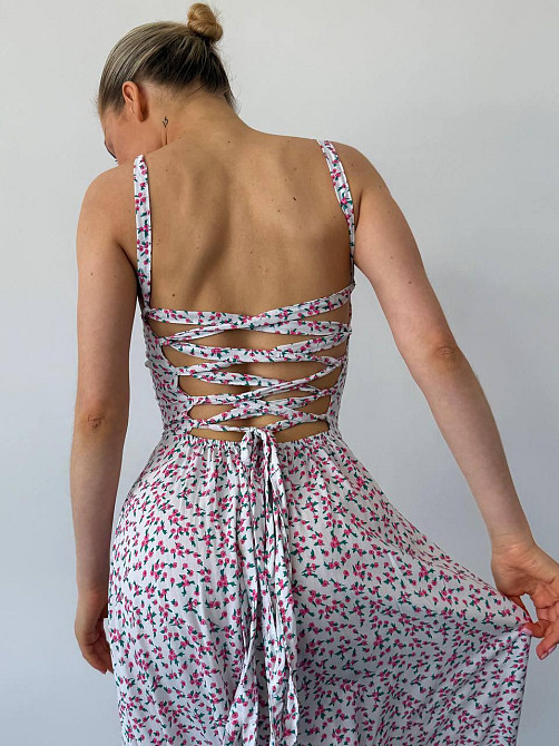 Женское романтичное платье макси на бретелях с разрезом штапель 46/48, Белый Одесса - изображение 9