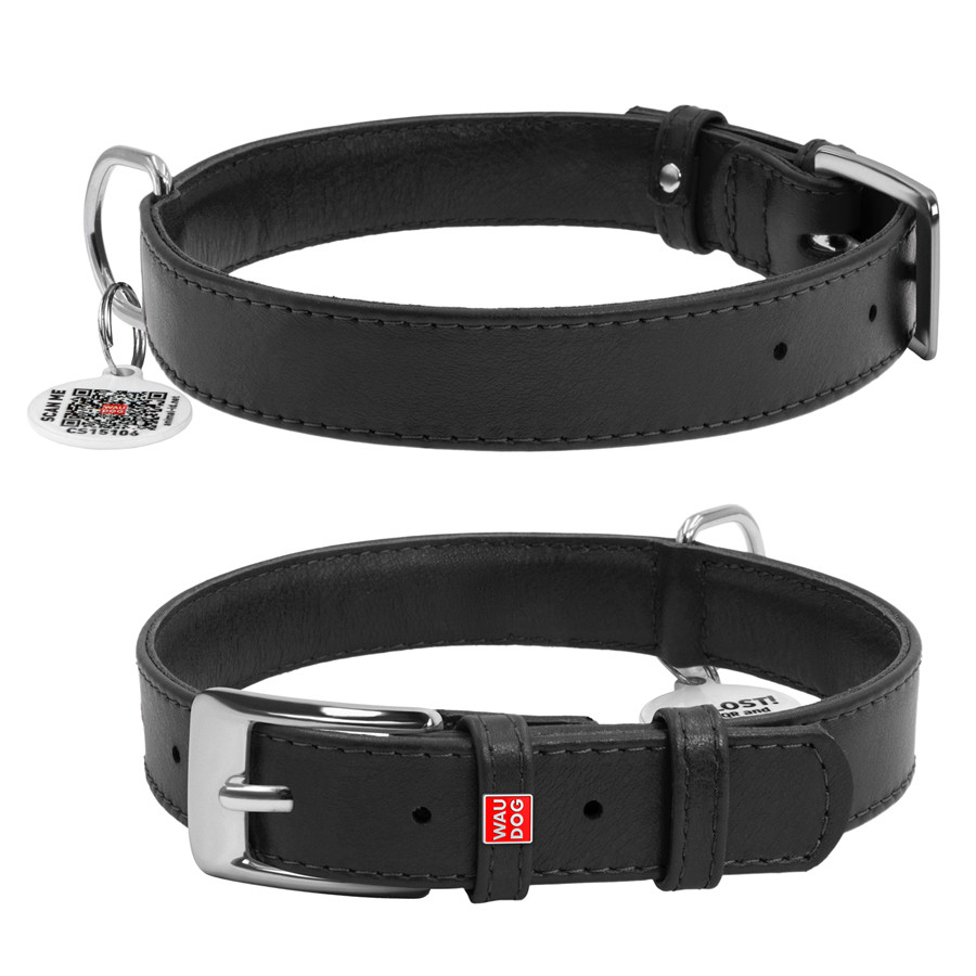 Нашийник для собак шкіряний WAUDOG Glamour з QR паспортом, без прикрас, M, Ш 20 мм, Дов 30-39 с Коломыя - изображение 2