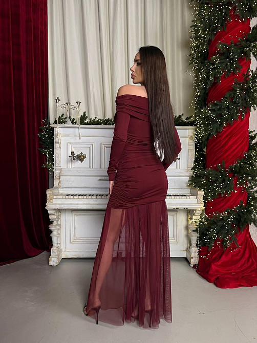 Жіноче елегантне вечірнє максіплаття, мікродайвінг і сітка Бордо, 42/44 Одеса - фото 2