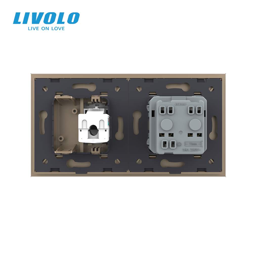 LIVOLO Розетка двомісна комбінована Силова Інтернет Livolo золото скло (VL-C7C1EUK01C-13) Коломия - фото 4