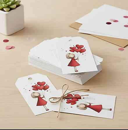 Бирки ко Дню влюблённых с девочкой и сердечками, 12 шт Киев