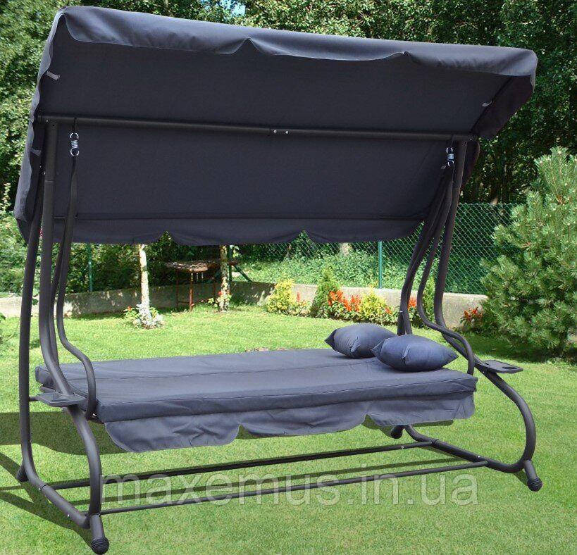 Садовые качели Bonro Garden четырехместная раскладная с навесом качели для сада и дачи серая Мостиська - фото 12