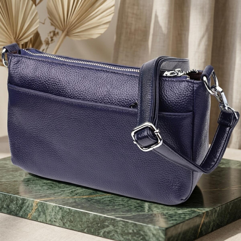 Сумка жіноча з натуральної шкіри з двома ремінцями Vintage 22928 Синій Київ - фото 14