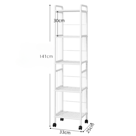 Стеллаж для кладовой,ванной комнаты,кухни полка напольная передвижная на колесах 5 ярусов 33х25х141 см Каменец-Подольский