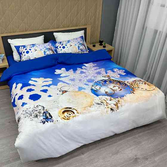 Комплект постільної білизни Фланель, Євро 200х220 з Різдвяним (Новорічним) принтом (88-199) Київ