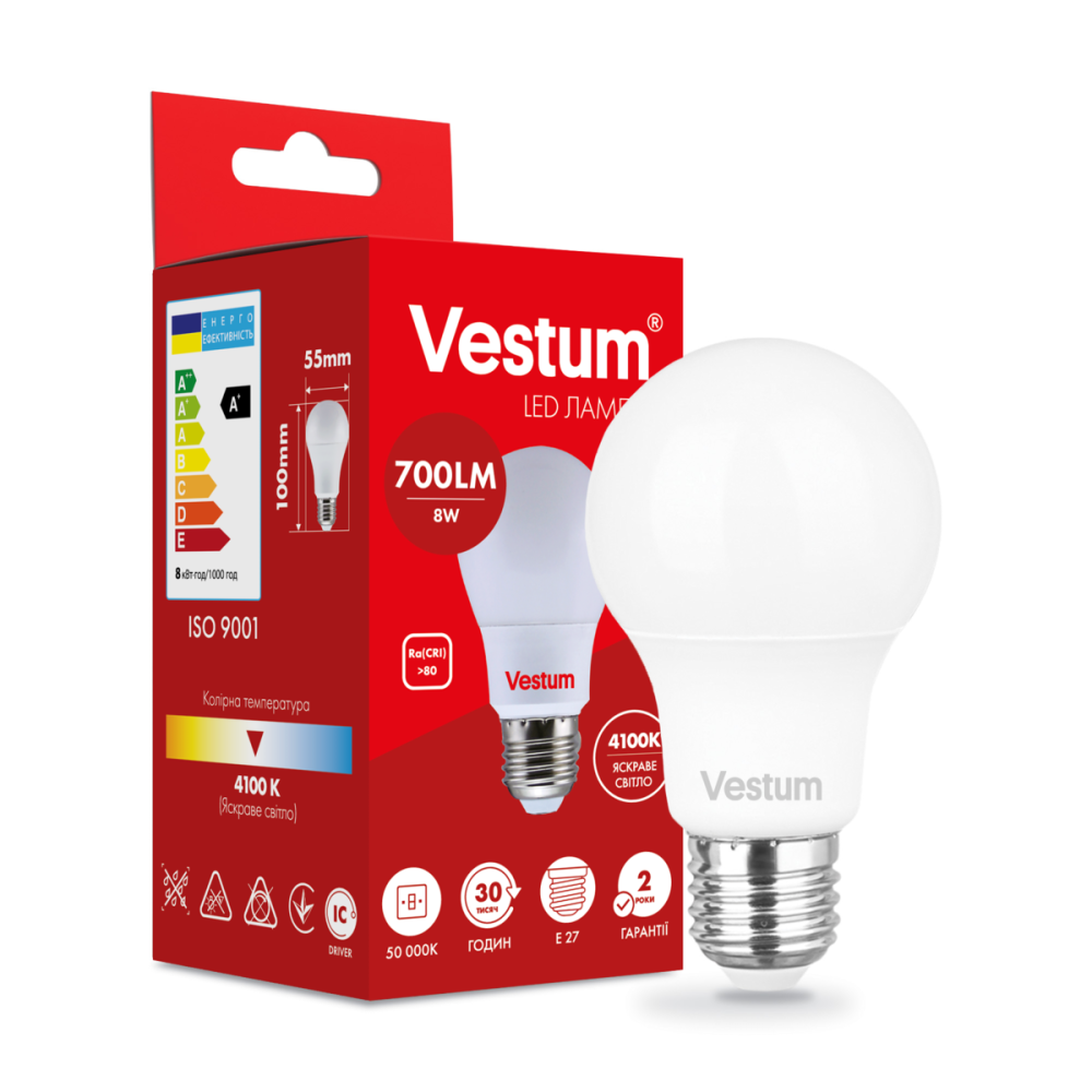 Світлодіодна лампа Vestum A55 8W 4100K 220V E27 1-VS-1107 Київ - фото 3