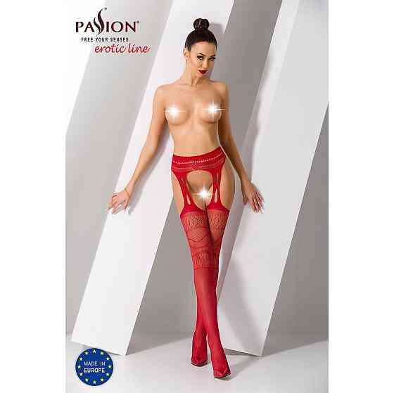 Сетчатые чулки-стокинги Passion S020 One Size, Red, ажурный узор, имитация пояса с гартерами Sex Aura Киев
