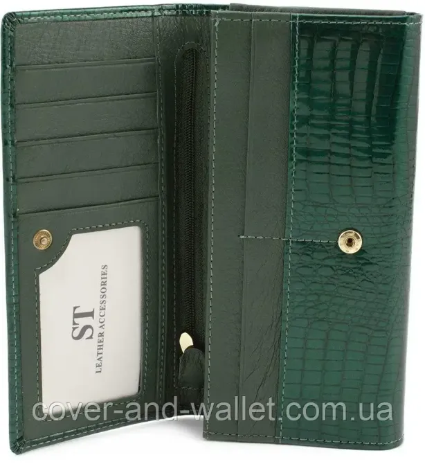 Класичний лаковий жіночий гаманець із натуральної шкіри з монетницею ST 3001 Київ - фото 5