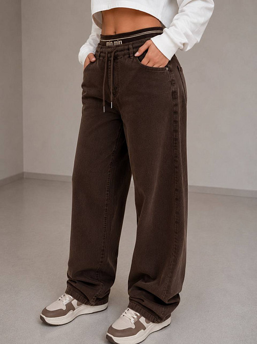 Джинси жіночі Vanver 82226 Mom Baggy банани на резинці великі розміри коричневі, коричневий, З4, 34, 101 см, 125 см Київ - фото 6
