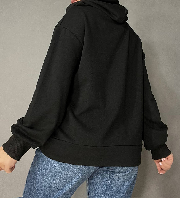 Худи женское Joggy 8072 оверсайз с капюшоном удлиненное с карманами и молнией черное, черный, XS Киев - изображение 13