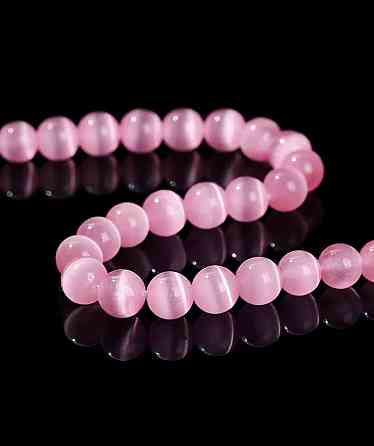 Намистини котяче око рожеві 8 мм 45 шт круглі бусини для браслетів та прикрас Київ
