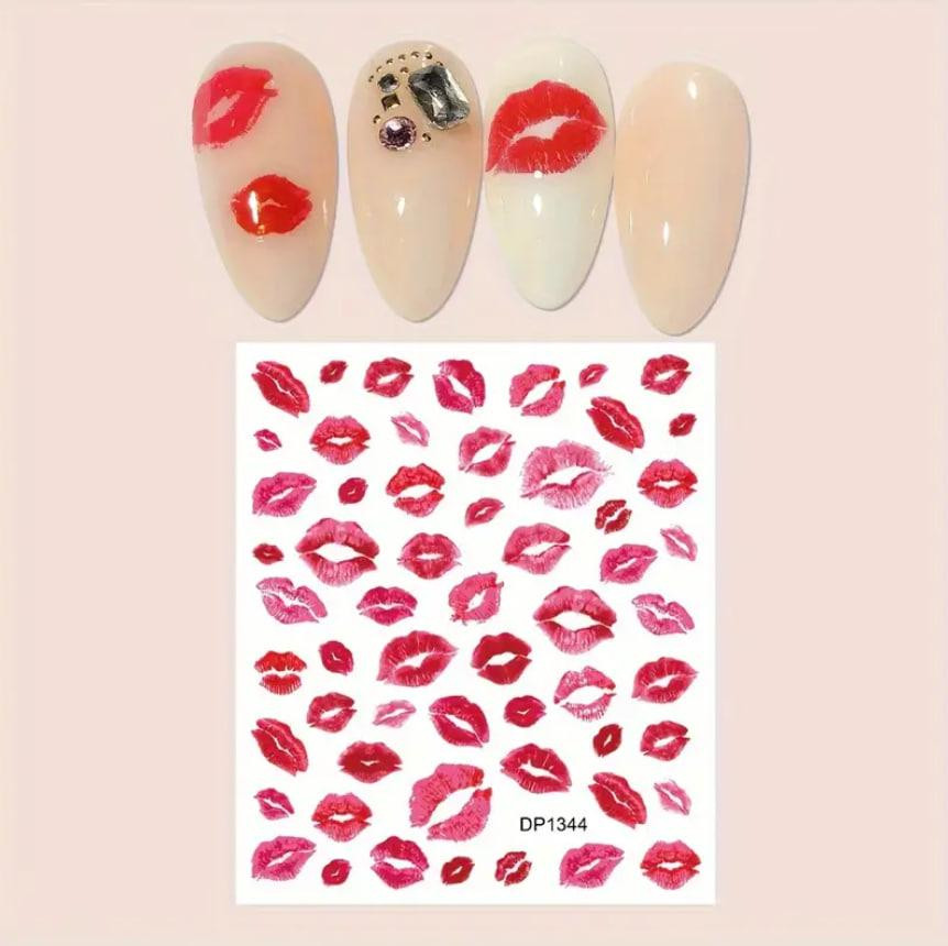 Наліпки для нігтів червоні губи — поцілунки, самоклеючі наклейки Київ - фото 3