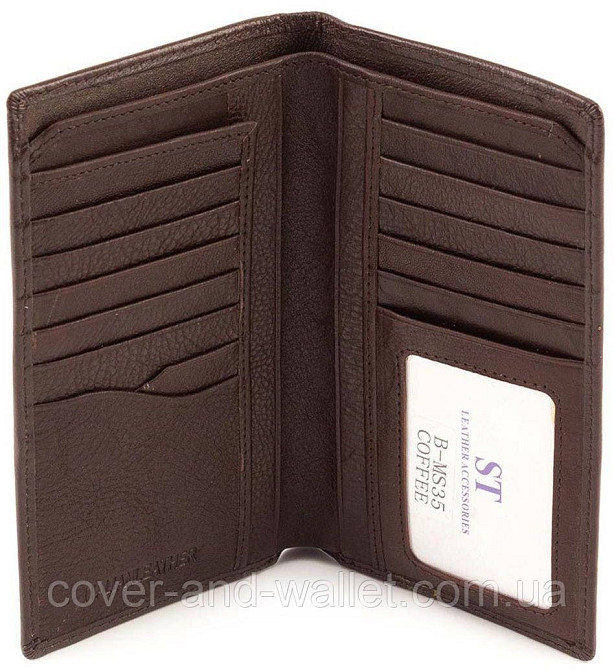 Шкіряний чоловічий гаманець купюрник коричневого кольору ST B-MS35 Київ - фото 8