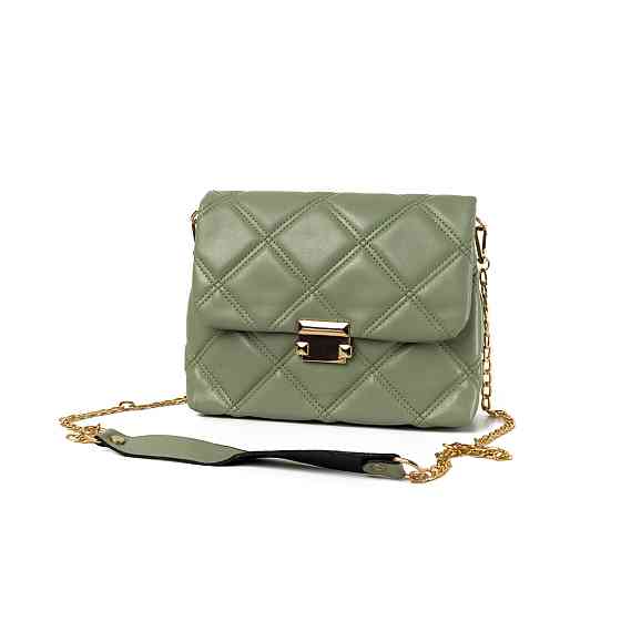 Сумка женская элегантная из качественного стеганого кожзама и длинной ручкой-цепочкой, Оливковый Каменец-Подольский