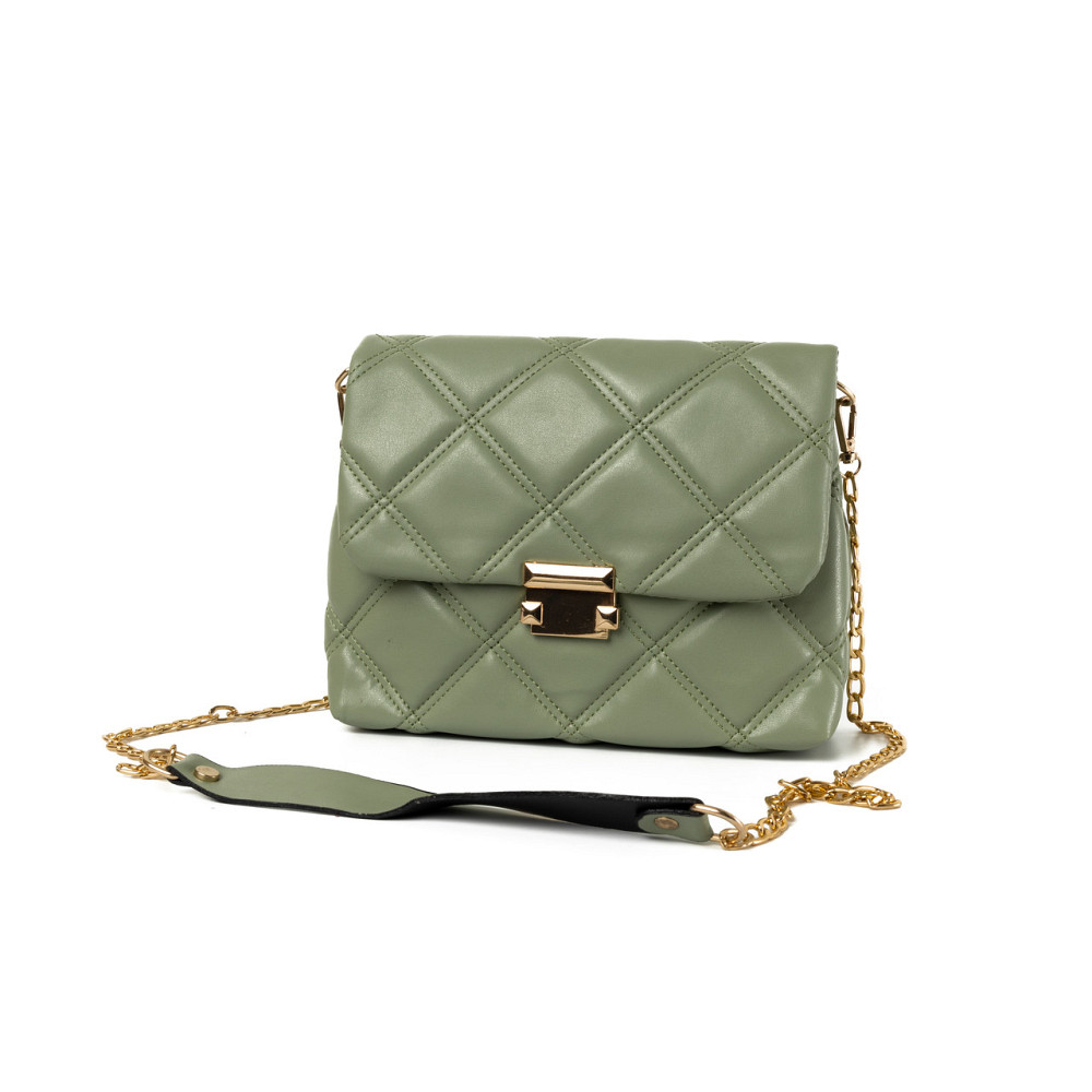 Сумка женская элегантная из качественного стеганого кожзама и длинной ручкой-цепочкой, Оливковый Каменец-Подольский - изображение 1