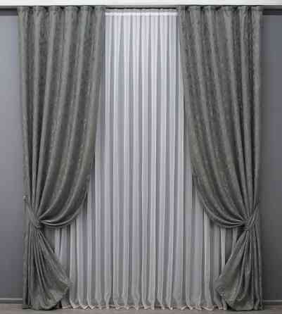 Комплект готових штор VR-Textil Льон мармур Pavliani AL № 1577ш Сірий 150х260 см 2 шт (33-0437) Київ