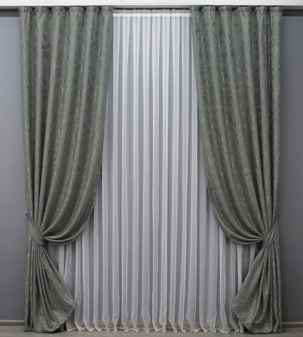 Комплект готових штор VR-Textil Льон мармур Pavliani AL № 1577ш Сірий 150х260 см 2 шт (33-0437) Київ - фото 2