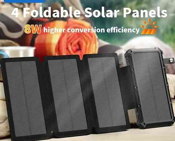 Повербанк на сонячній батареї, Power Bank, 20000 mAh, Ліхтар. Київ