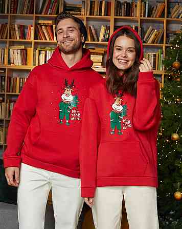 Теплі Новорічні Парні худі з оленями XL, XXL, Червоний Чернівці