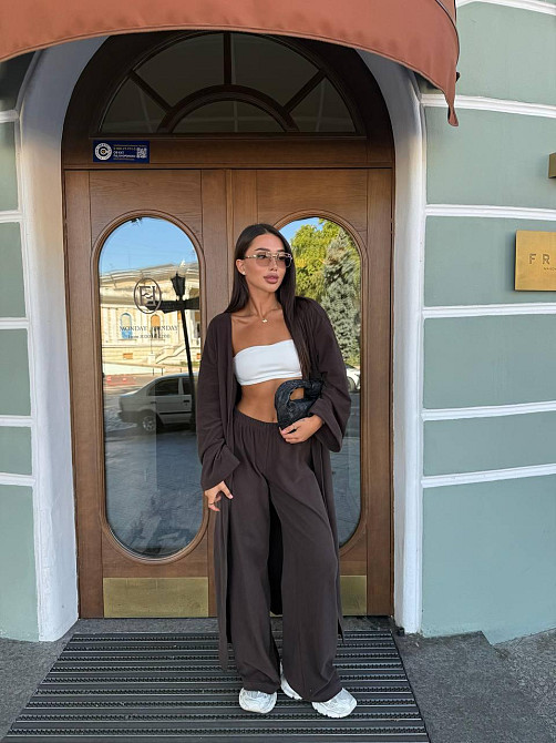 Жіночий базовий теплий костюм двійка: кардиган і штани палаццо турецький кашеміровий термо трикотаж Одеса - фото 2