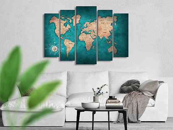 Модульна картина у вітальню / спальню Карта світу Шкіра бірюзова Art-468_5 ( 80х118см ) Київ
