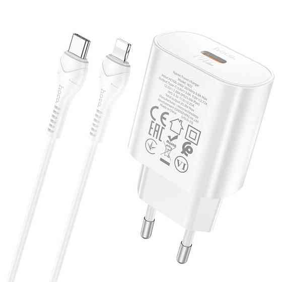 Мережевий зарядний пристрій з кабелем HOCO N22 Jetta PD25W charger set (Type-C to iP)(EU) White Одеса