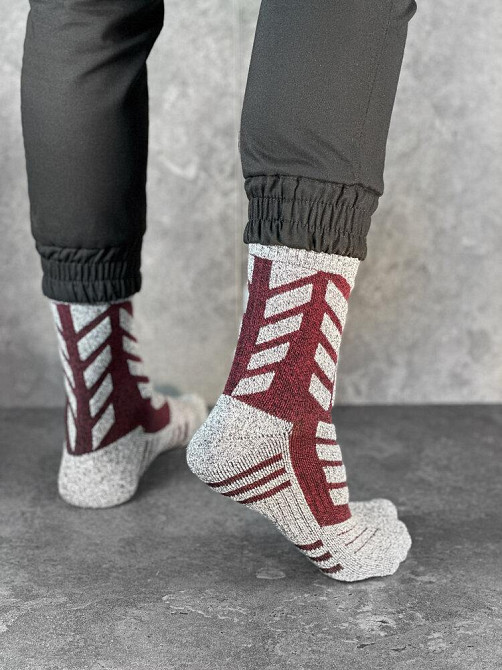 Чоловічі спортивні шкарпетки Thermal сірі з бордовими вставками Київ - фото 2