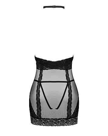 Полупрозрачная Сорочка с открытой грудью Obsessive Lacrisia chemise XS/S, черная, с чокером Sex Aura Киев