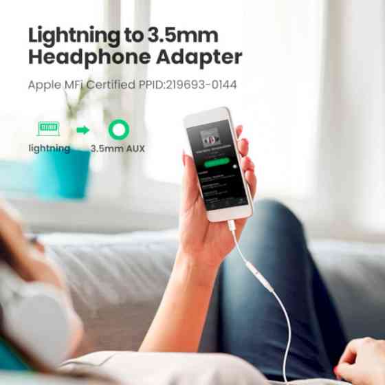 Перехідник Lightning --> 3.5 mm 10cm Headphone Jack Adapter Model US212 UGREEN Білий Вінниця