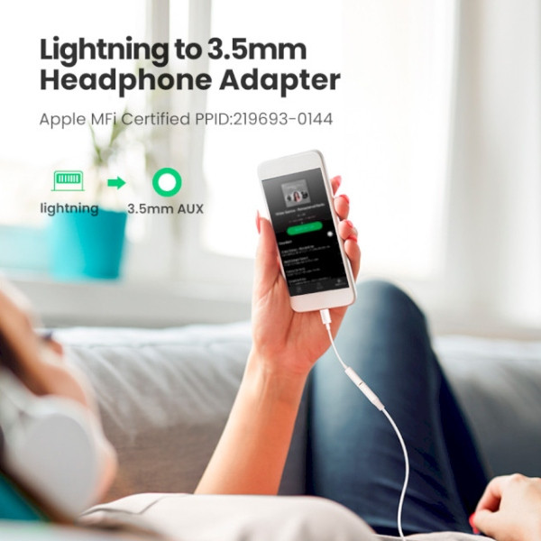 Перехідник Lightning --> 3.5 mm 10cm Headphone Jack Adapter Model US212 UGREEN Білий Вінниця - фото 6