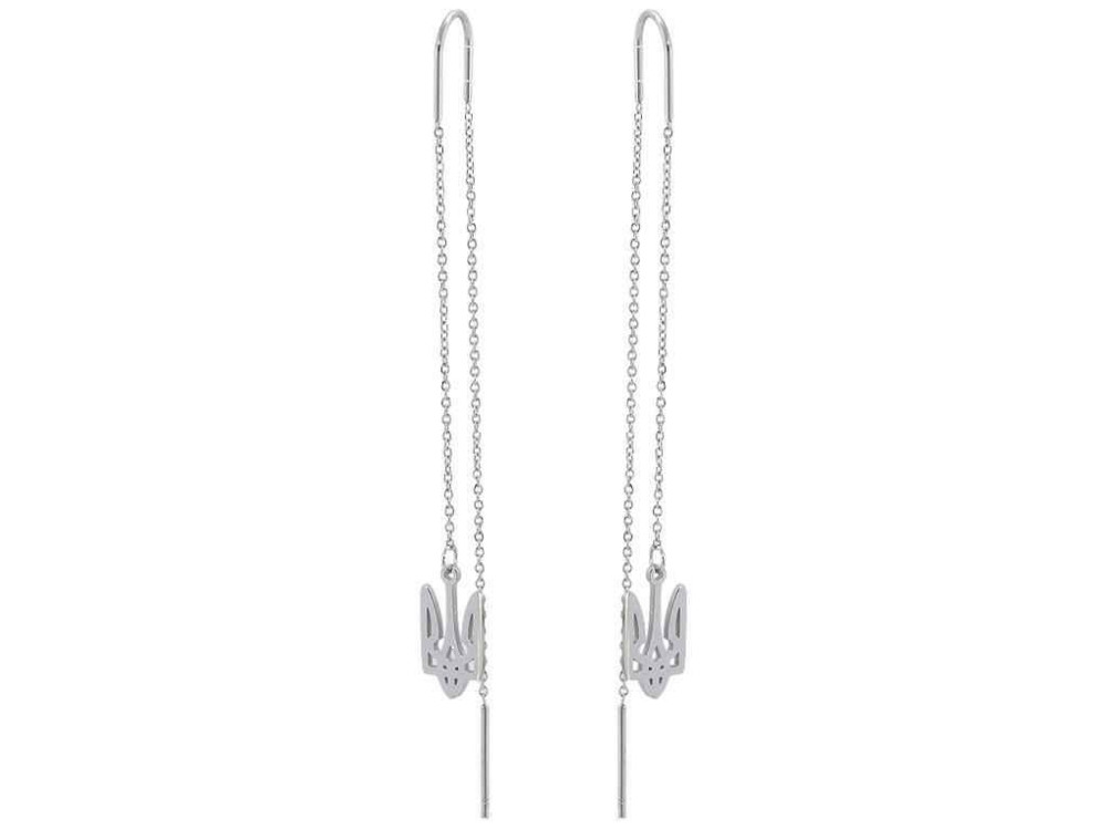 Сережки TTM Stainless Steel колір Родій протяжки Герб України (161754) ТМ XUPING Київ - фото 1