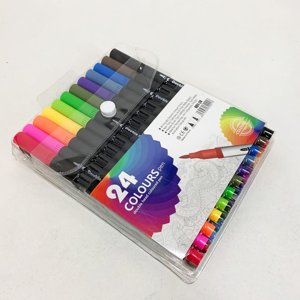 Профессиональный набор 24 шт двухсторонних маркеров линер+кисть с мягкой головкой на водной основе KV-91 Львов - изображение 2