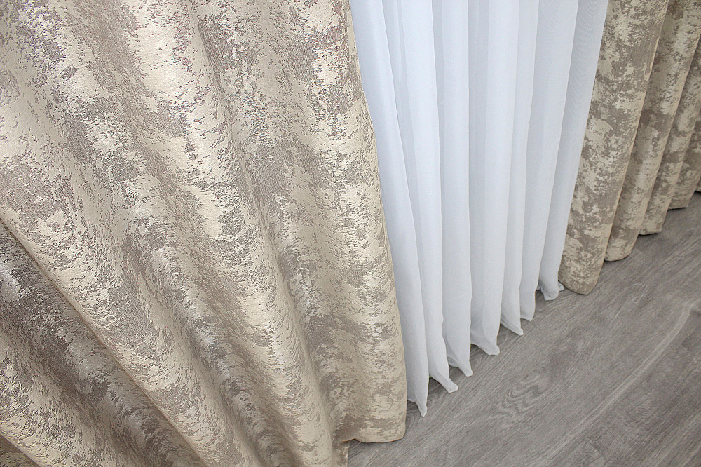 Комплект готовых штор VR-Textil Жаккард Sultan YL № 1206ш Серо-бежевый 150х270 см 2 шт (33-0027) Киев - изображение 7