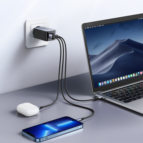 Зарядний пристрій 3xUSB 65W GaN (2хUSB-C+USB-A) CD244 Сірий Ugreen (10335) Киев - изображение 6