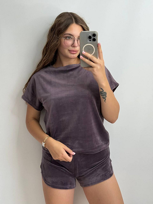 Піжама жіноча футболка+ шорти з плюшевого велюру S Шоколадний Харків - фото 1