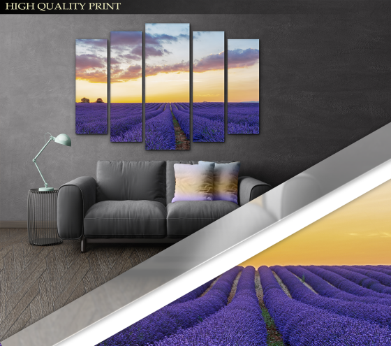 Модульна картина у вітальню / спальню Лавандове поле Світанок Art-391_5 ( 80х118см ) Київ