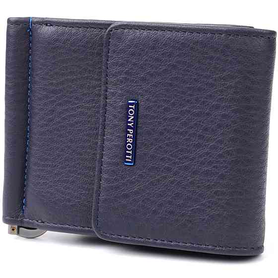Вертикальный мужской зажим из зернистой натуральной кожи Tony Perotti 20862_1 (3595 navy) Синий Киев