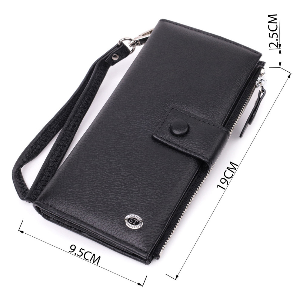 Лаконичный женский вертикальный кошелек-клатч из натуральной кожи ST Leather 22537 Черный Киев - изображение 9