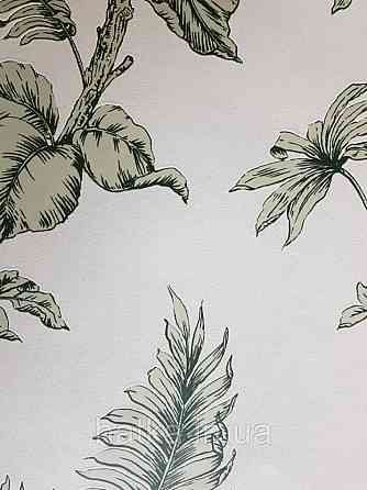 Обои виниловые на флизелине Marburg 31846 New modern крупные листья ветки зеленые на светло сером фоне Киев