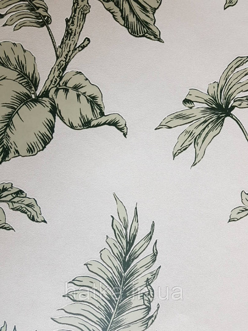 Обои виниловые на флизелине Marburg 31846 New modern крупные листья ветки зеленые на светло сером фоне Киев - изображение 1