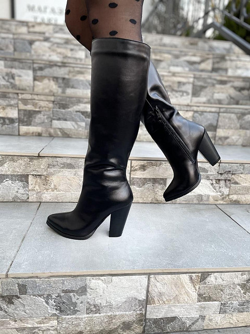 SANTINI Стильні жіночі зимові чоботи шкіряні на підборах чорні теплі, на хутрі 955720-11 р. 36- Коломыя - изображение 3