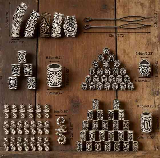 Набір намистин з рунами 80 шт металеві бусини для браслетів кулонів амулетів волосся дредів косичок Київ